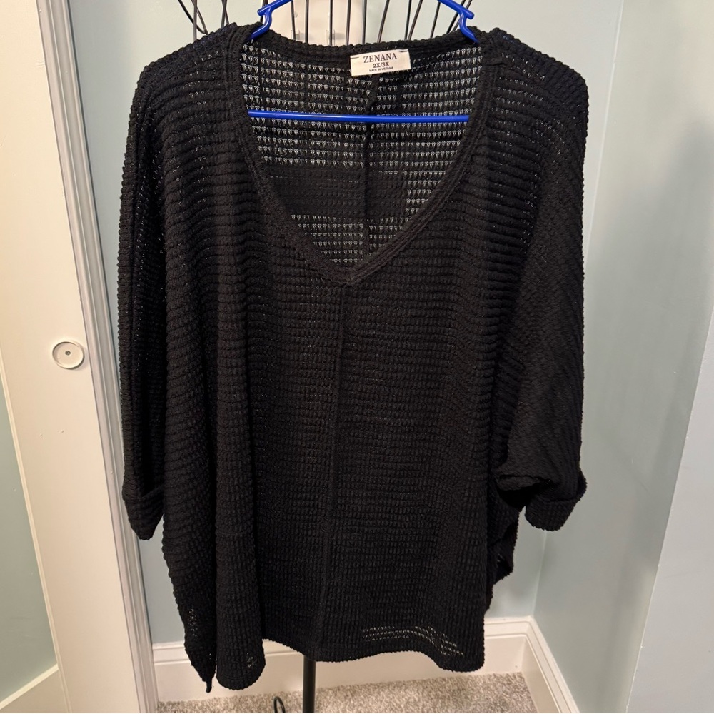 EUC Zenana Black 2X/3X v neck oversized dolman 3/4 sleeve sweater women’s